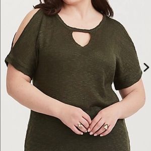 Olive Green Cold Shoulder Torrid Top NWT